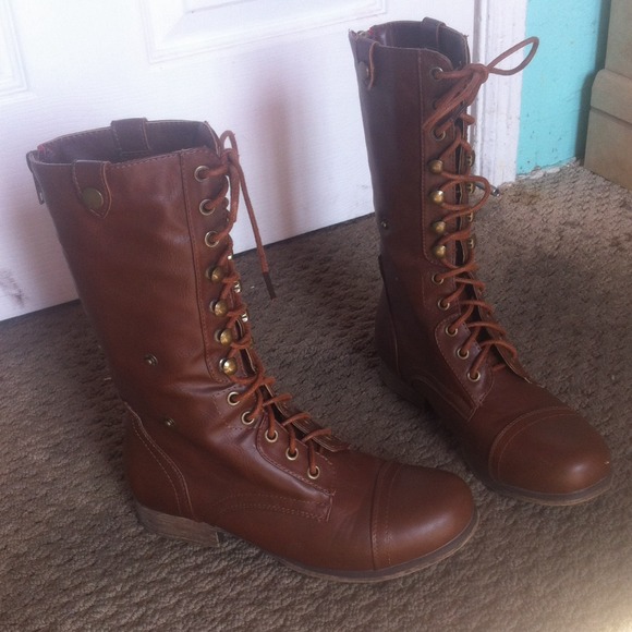 Brown combat boots