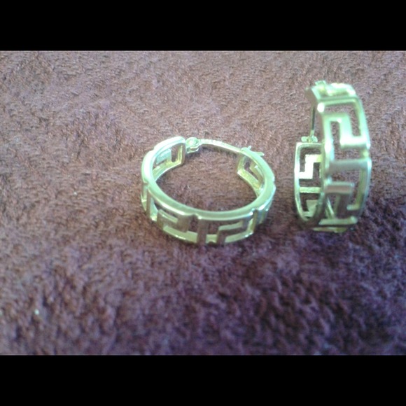 Beautiful 14k Gold Greek Key Loop Earrings