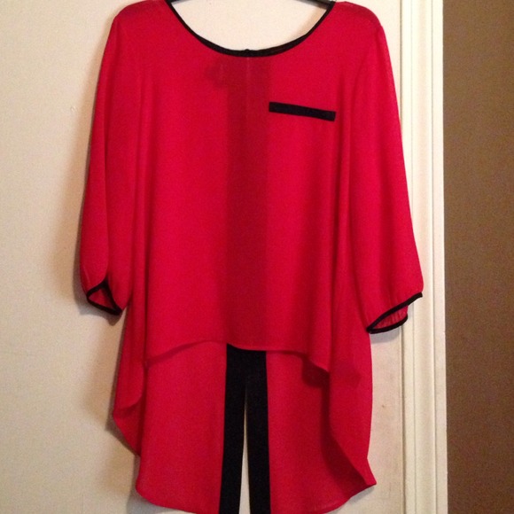 Hi low red & black dress shirt