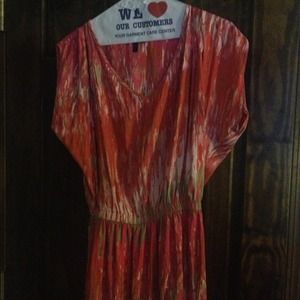 Express small pink/ multicolor cinch waist dress