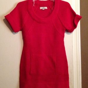 Red knit short sleeve sweater