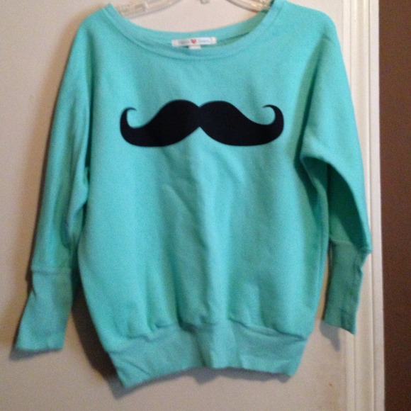Derek Heart teal mustache shirt