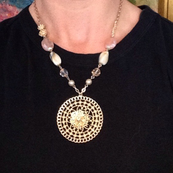 Sold NWOT Gold Medallion necklace with bea