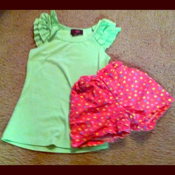 Girls lime green tank with pink heart shorts