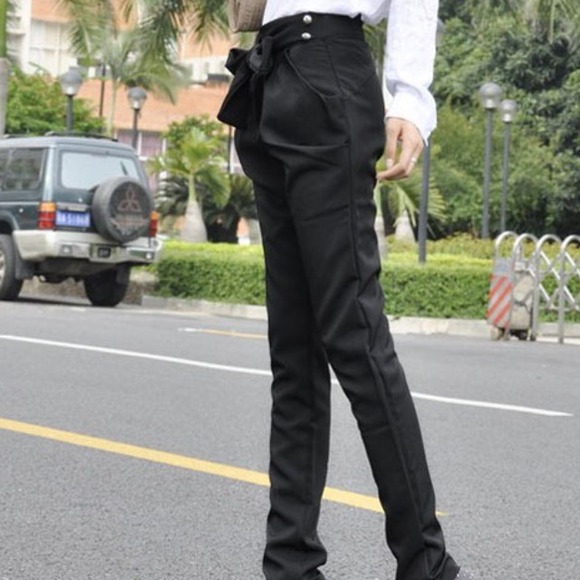 -HP🎉 Blck Polished Cotton Bow Pants  M - Picture 2 of 4