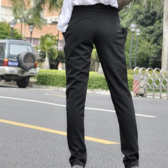 -HP🎉 Blck Polished Cotton Bow Pants  M - Picture 3 of 4