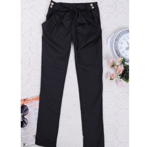 -HP🎉 Blck Polished Cotton Bow Pants  M - Picture 4 of 4