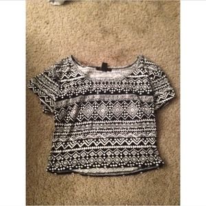 Forever 21 tribal black and white crop top
