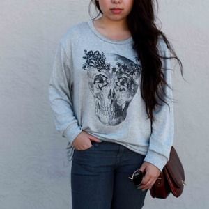 Gray Graphic Skull Sweater