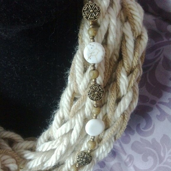 Beige Beaded infinity scarf - Picture 2 of 2