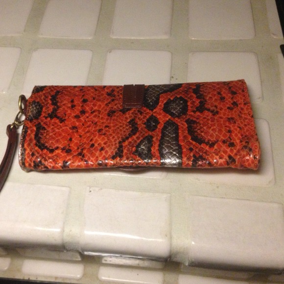 Snakeskin Clutch/Wristlet With Brass Hardware - Picture 2 of 4