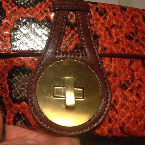 Snakeskin Clutch/Wristlet With Brass Hardware - Picture 3 of 4