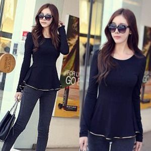 Black Peplum Hi Low Top w/ Gold Trim