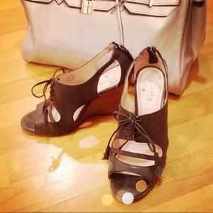 Plenty by Tracy Reese lace up bootie wedges