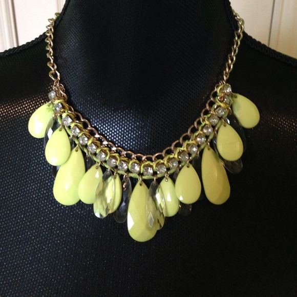 Neon yellow and rhinestone statement necklace