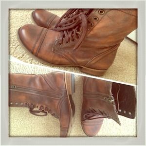 👢 Steve Madden Troopa Brown Leather Boots Sz 6.5
