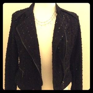 NWT Black moto jacket wt sequin and zipper detail