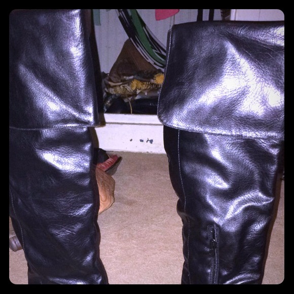 Black knee high cuffed boots