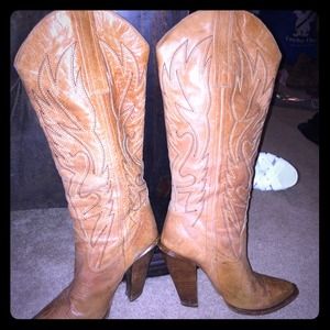 Tall tan heel cowboy boots