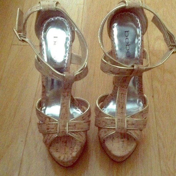 BEBE SUMMER CORK HEELS