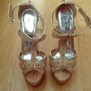 BEBE SUMMER CORK HEELS