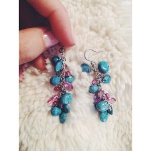 Turquoise and Purple Beaded Earrings