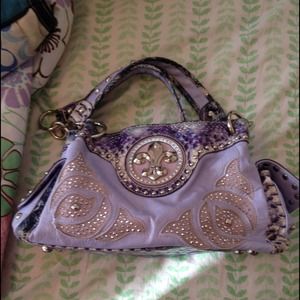 Lavender purple snake skin & silver purse