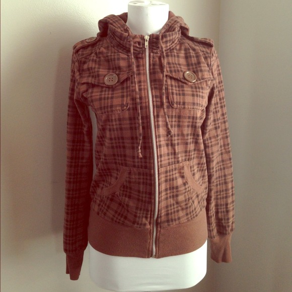 SOLD! Plaid hooded zip jacket