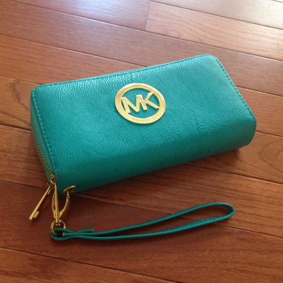 Clutches & Wallets - MK teal double zipper wallet