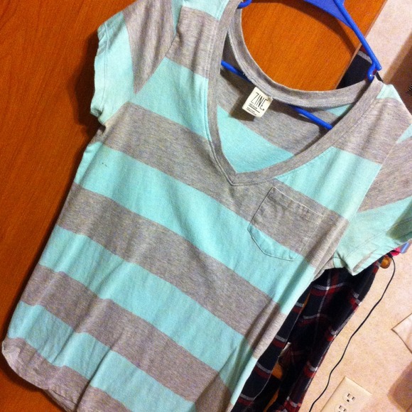 Teal and light grey v-neck