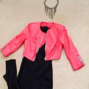 Bebe hot pink leather moto jacket