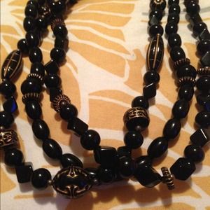 Triple strand black bead Necklace