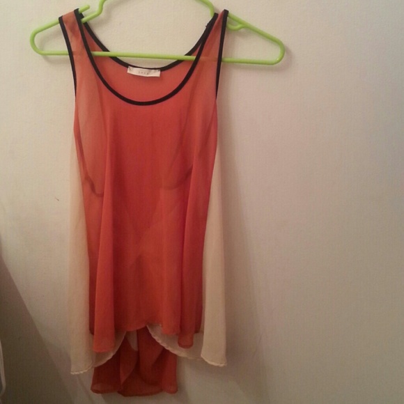 Coral and tan sheer shirt