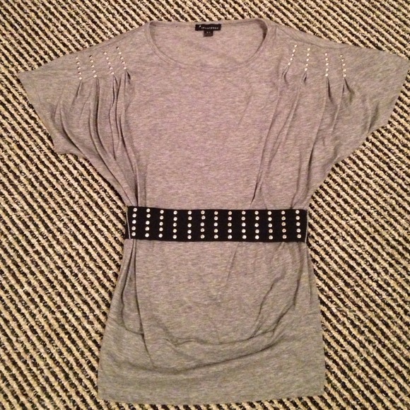 Studded Shoulder Gray Top