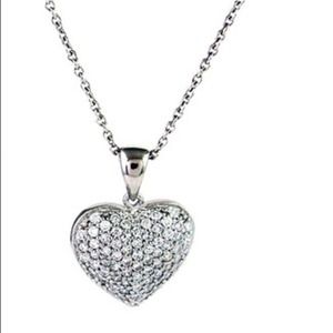 18-K WG-Plated Simulated Diamond Heart Pendant
