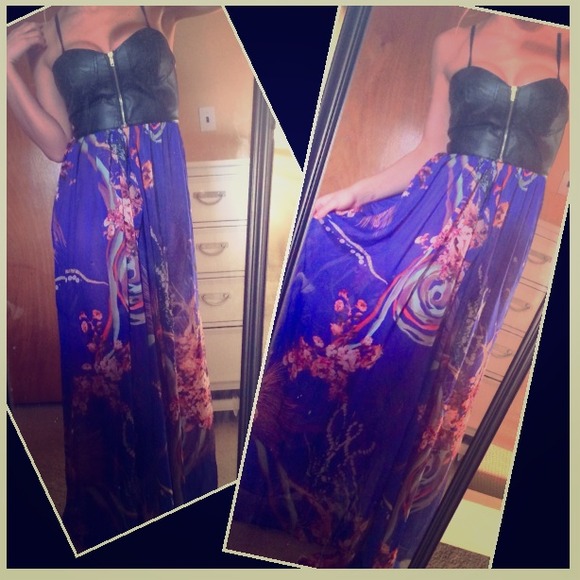 💙sold💙Black leather and floral maxi