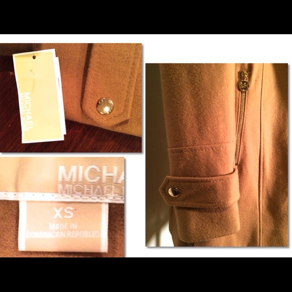 Michael Kors Camel Wool Coat, Gold Zip Front, XS - Picture 3 of 4