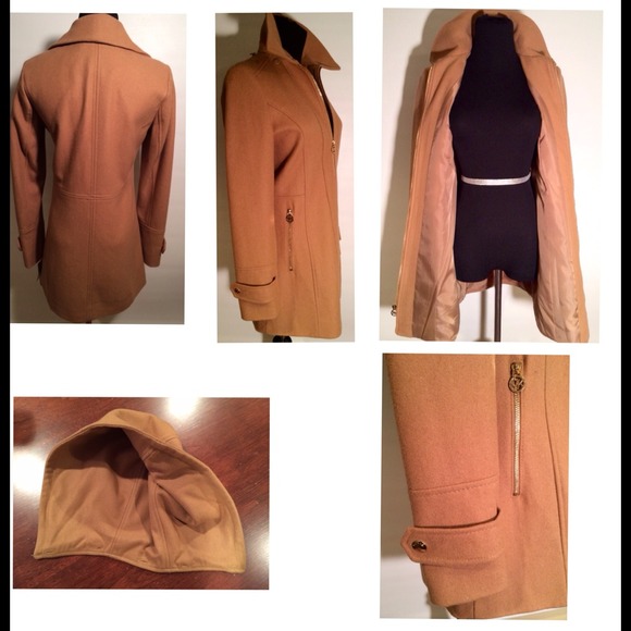 Michael Kors Camel Wool Coat, Gold Zip Front, XS - Picture 4 of 4
