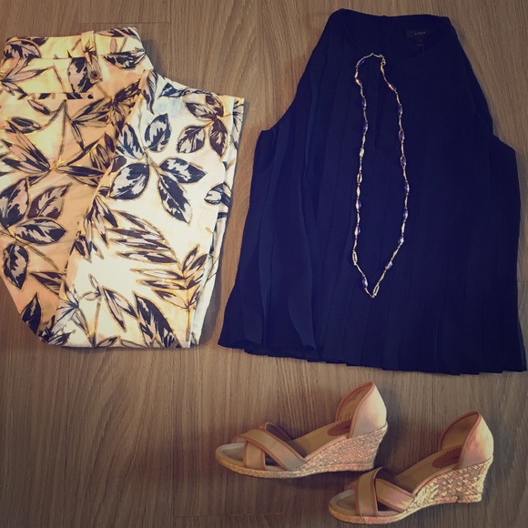 J.Crew Pleated Chiffon Top in Navy Size 2.