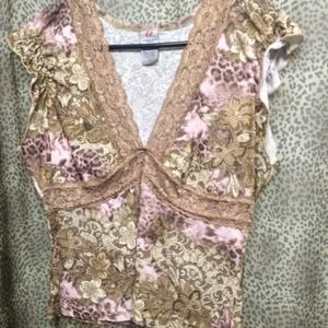 Leopard, floral, and lace blouse
