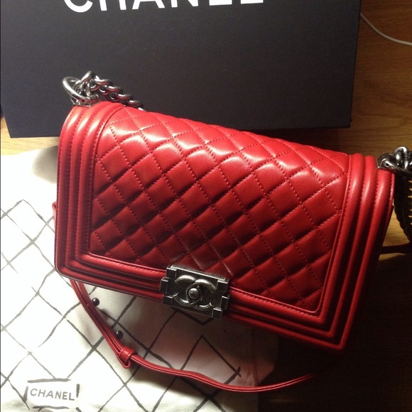 CHANEL Handbags - Authentic Chanel Le boy Medium Quilted Red Calfbag