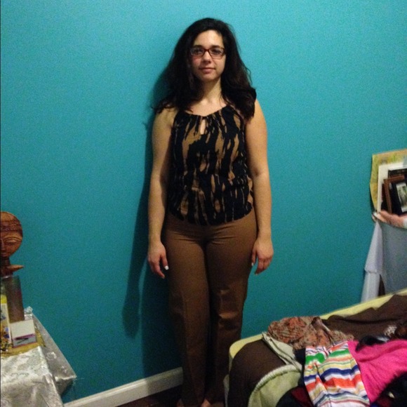 black and tan spaghetti strapped keyhole blouse