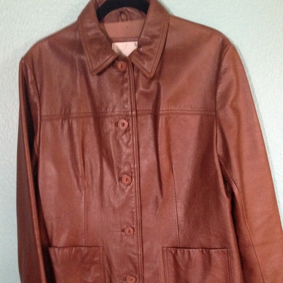 NINE WEST BROWN LEATHER JACKET.