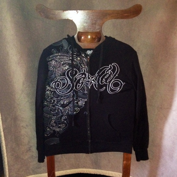 SO CAL BLACK EMBELLISHED HOODED SWEATSHIRT
