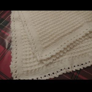 Handmade white waffle stitch baby blanket