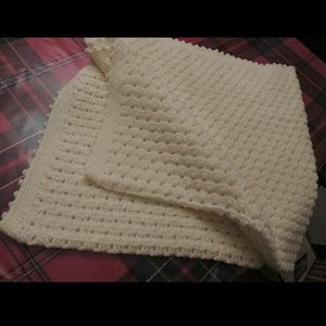 Handmade white open waffle stitch blanket