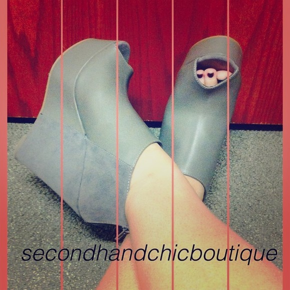 Grey peep toe booties