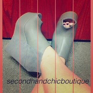 Grey peep toe booties