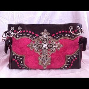 Hot pink with brown trim bling cross purse