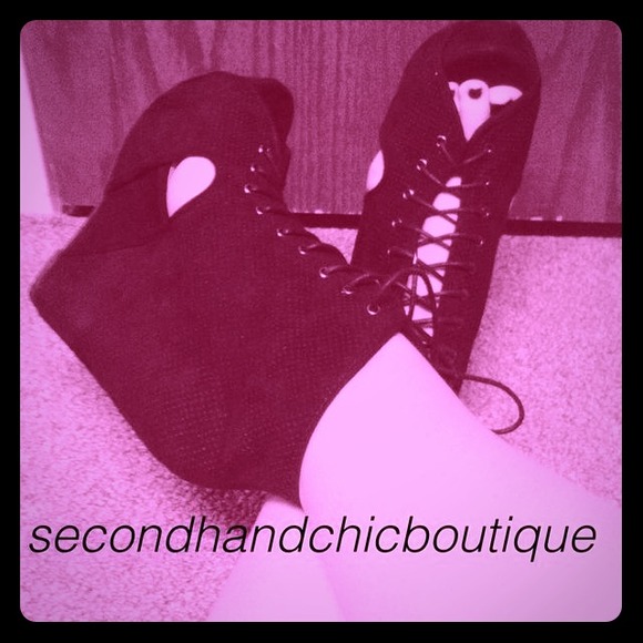 Lace up wedge cut out ankle booties